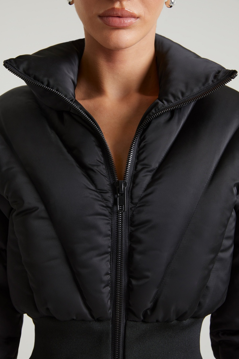 Black Women's Oh Polly Ribbed Puffer Jackets | 79301ZWEH