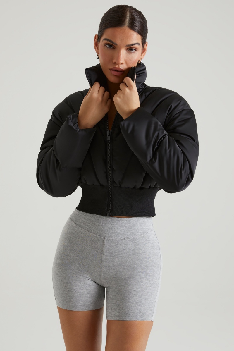 Black Women's Oh Polly Ribbed Puffer Jackets | 79301ZWEH