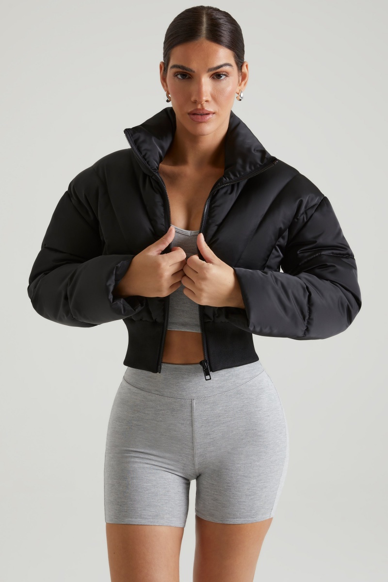 Black Women's Oh Polly Ribbed Puffer Jackets | 79301ZWEH