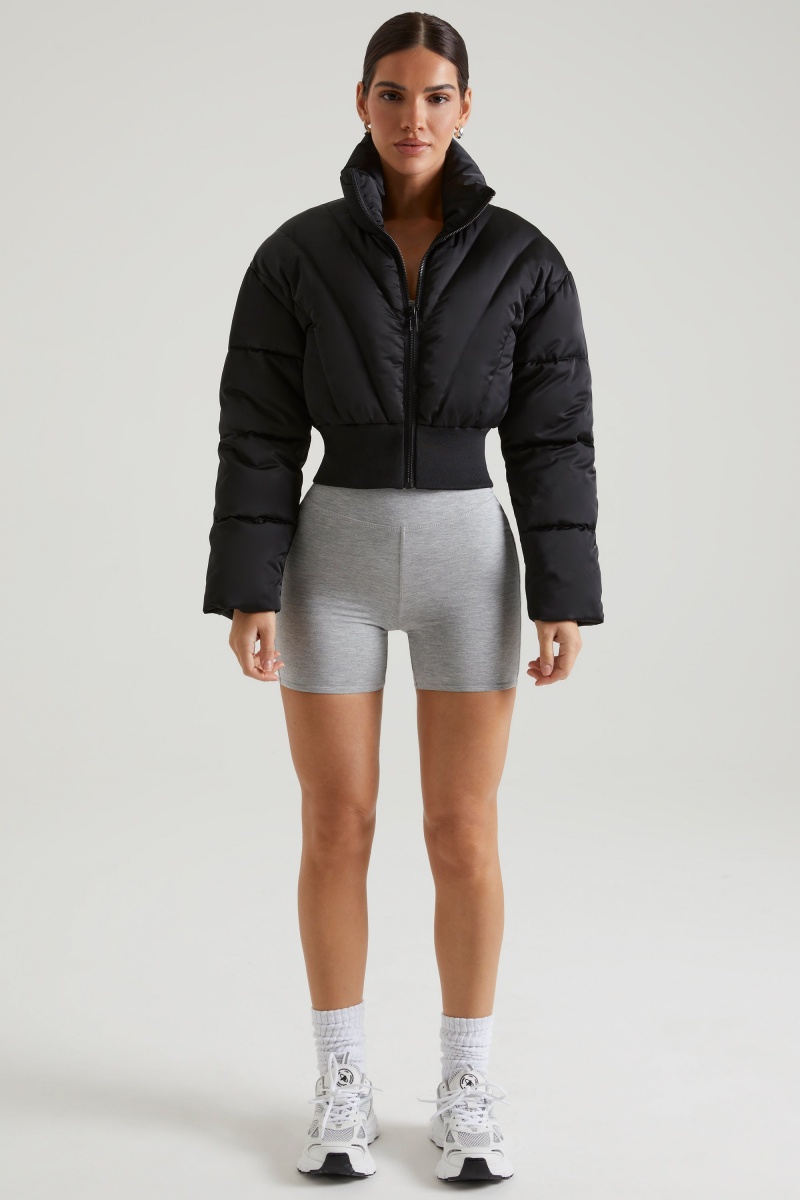 Black Women's Oh Polly Ribbed Puffer Jackets | 79301ZWEH