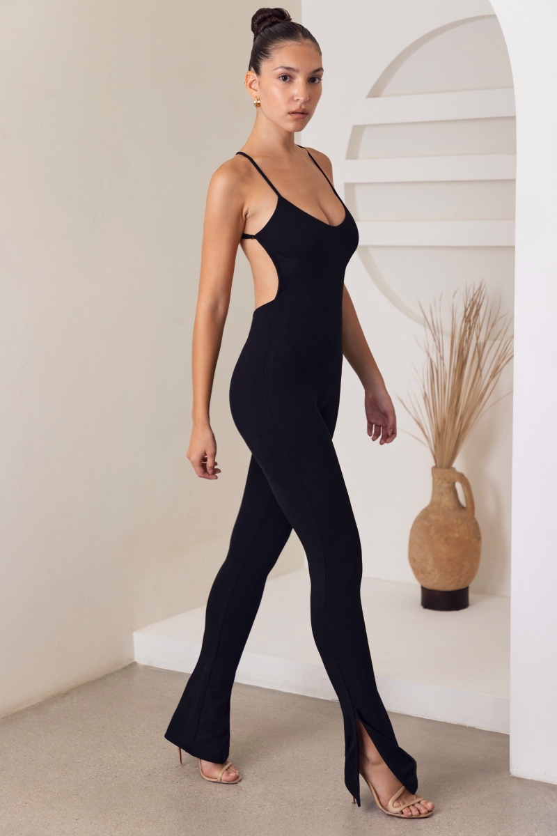 Black Women's Oh Polly Scoop Neck Backless Jumpsuit | 45217ZERA