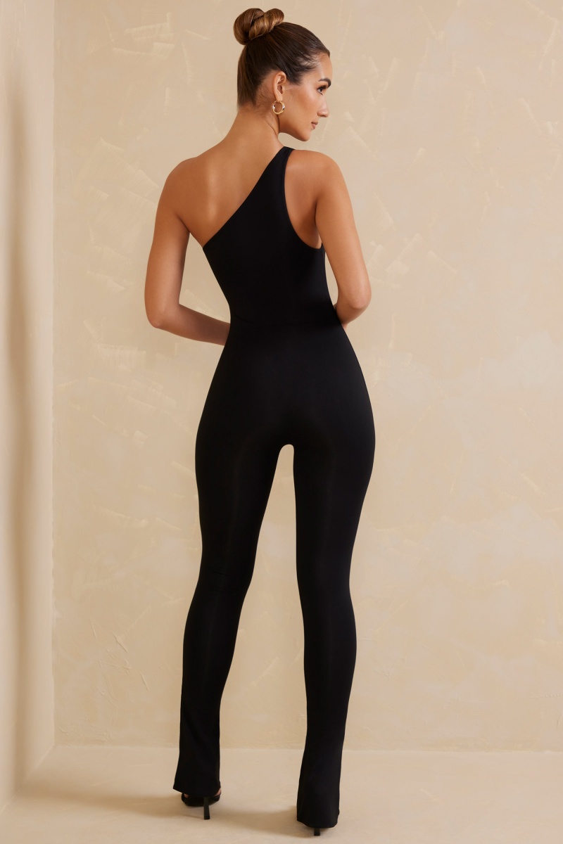 Black Women's Oh Polly Single Strap Asymmetric Jumpsuit | 25431CEGH