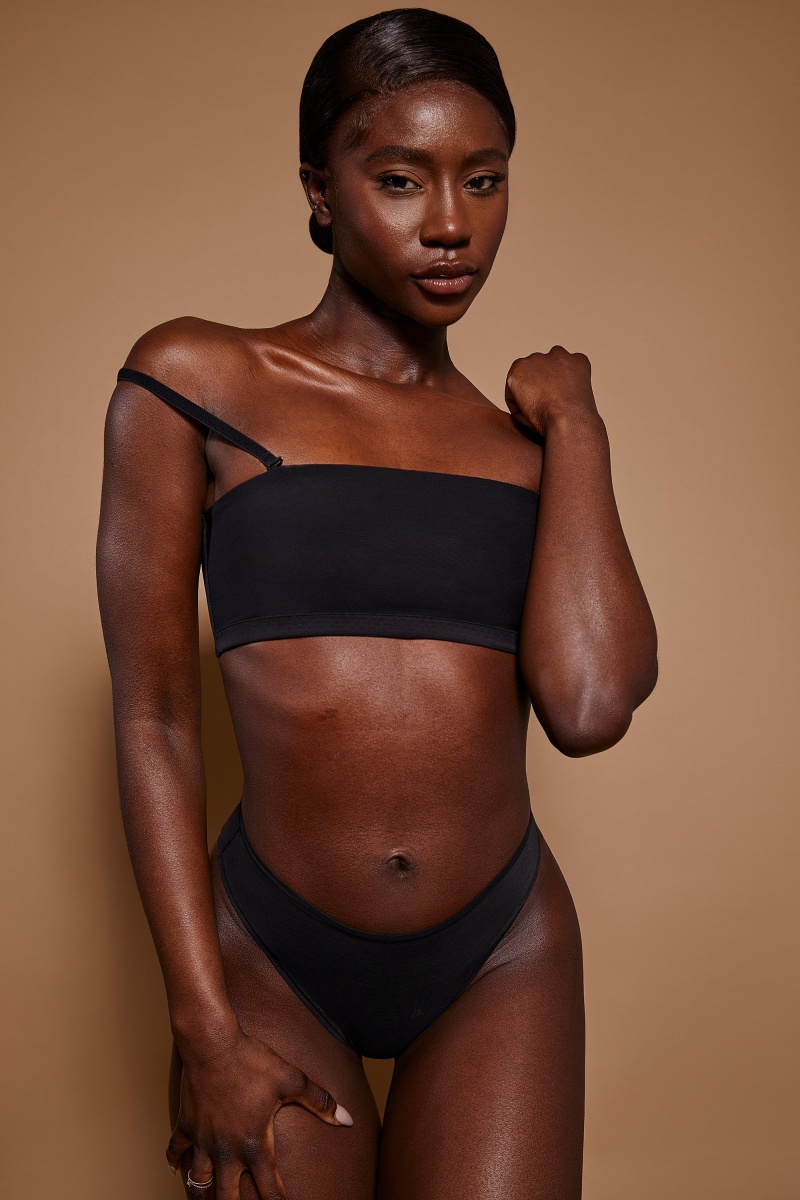 Black Women's Oh Polly Soft Mesh Bandeau Bra | 47186YXST