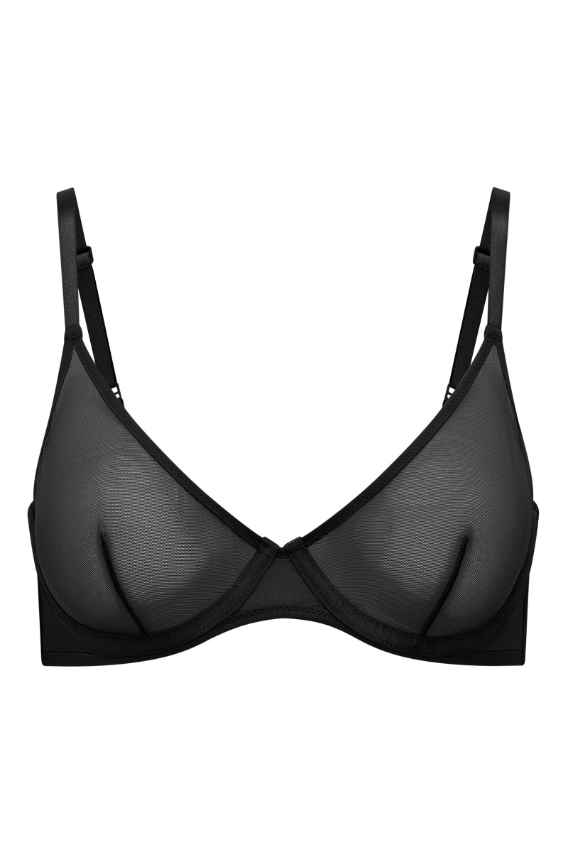 Black Women\'s Oh Polly Soft Mesh Single Layer Underwired Bra | 09251BFSN