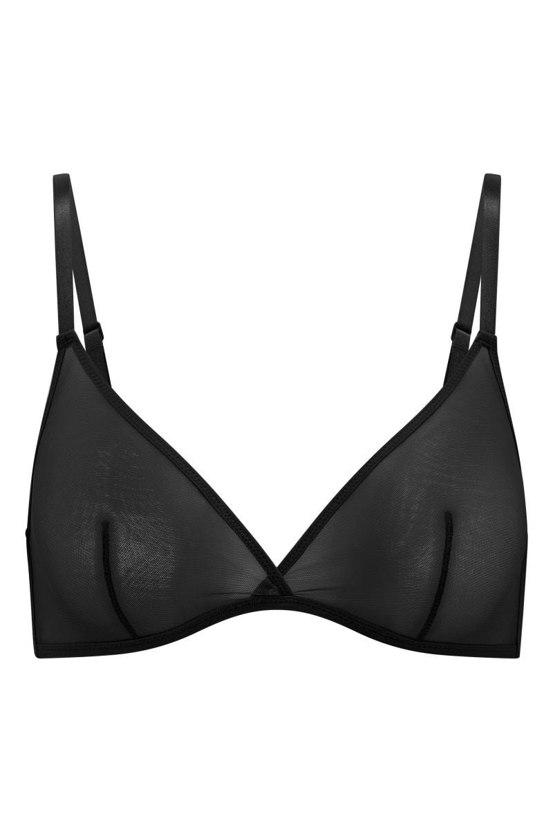 Black Women\'s Oh Polly Soft Mesh Single Layer Triangle Bra | 41059MDAT