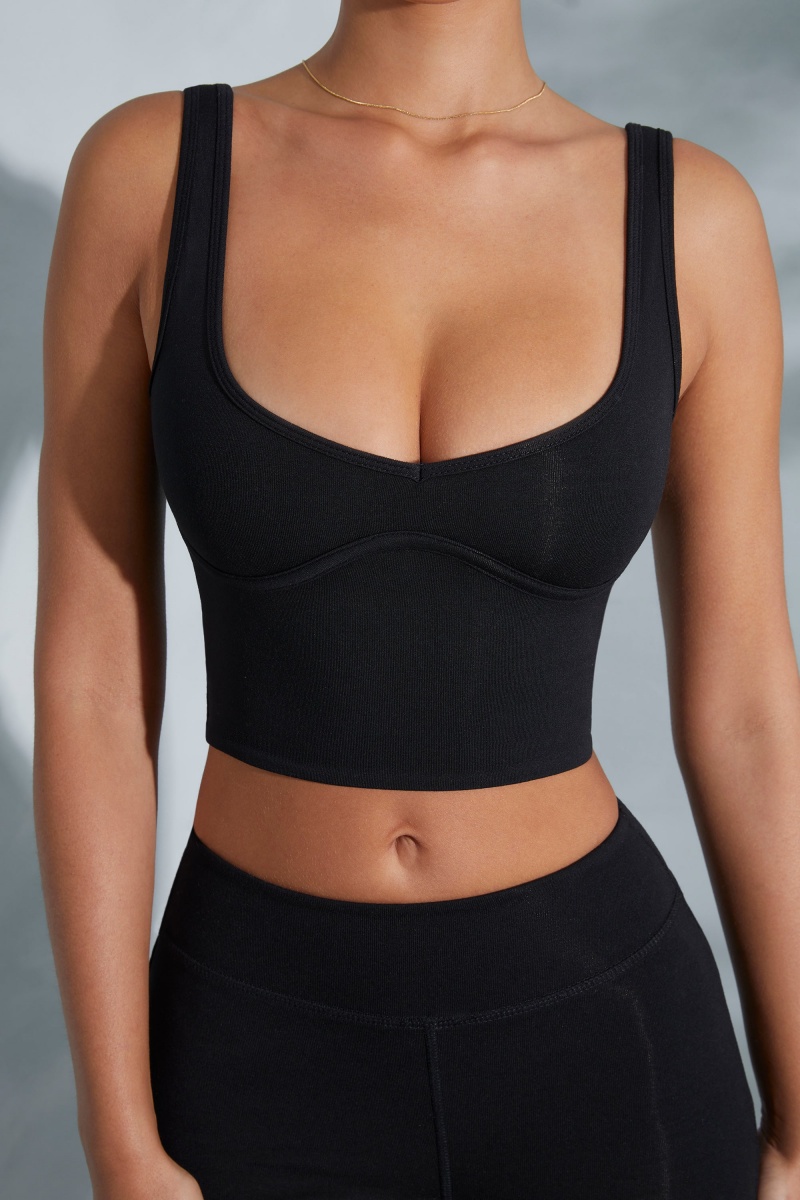 Black Women's Oh Polly Sweetheart Neckline Crop Tops | 08132XOJU