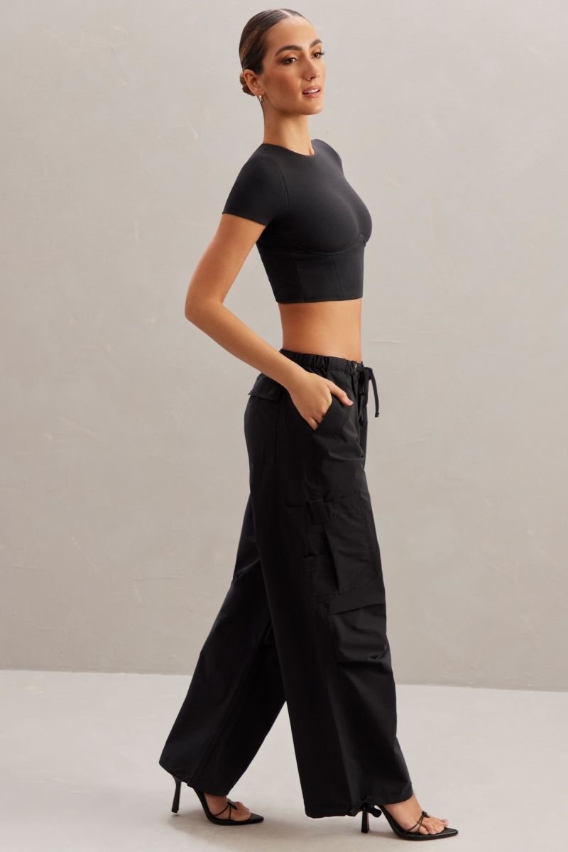 Black Women's Oh Polly Wide Leg Cargo Pants | 83602OFZJ