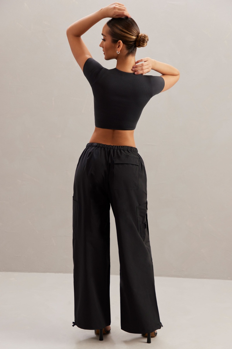 Black Women's Oh Polly Wide Leg Cargo Pants | 83602OFZJ