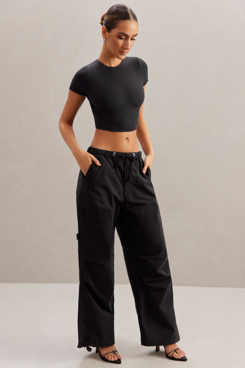 Black Women's Oh Polly Wide Leg Cargo Pants | 83602OFZJ