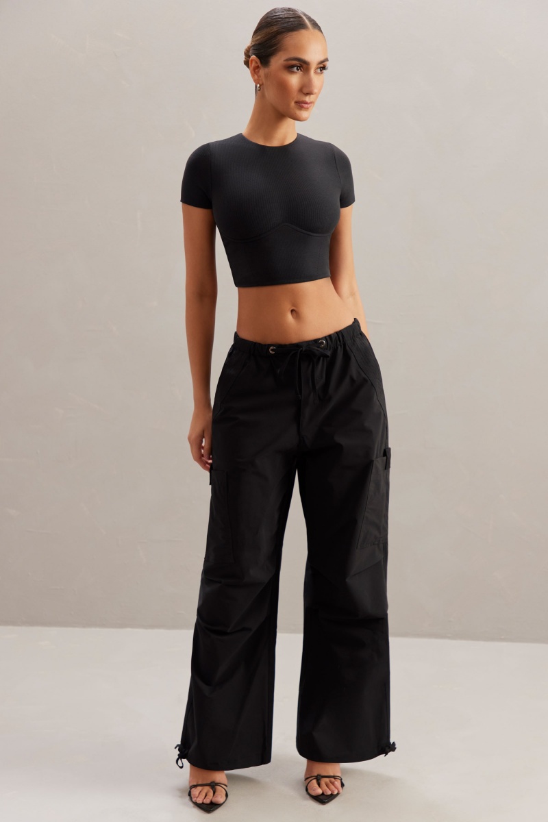 Black Women's Oh Polly Wide Leg Cargo Pants | 83602OFZJ