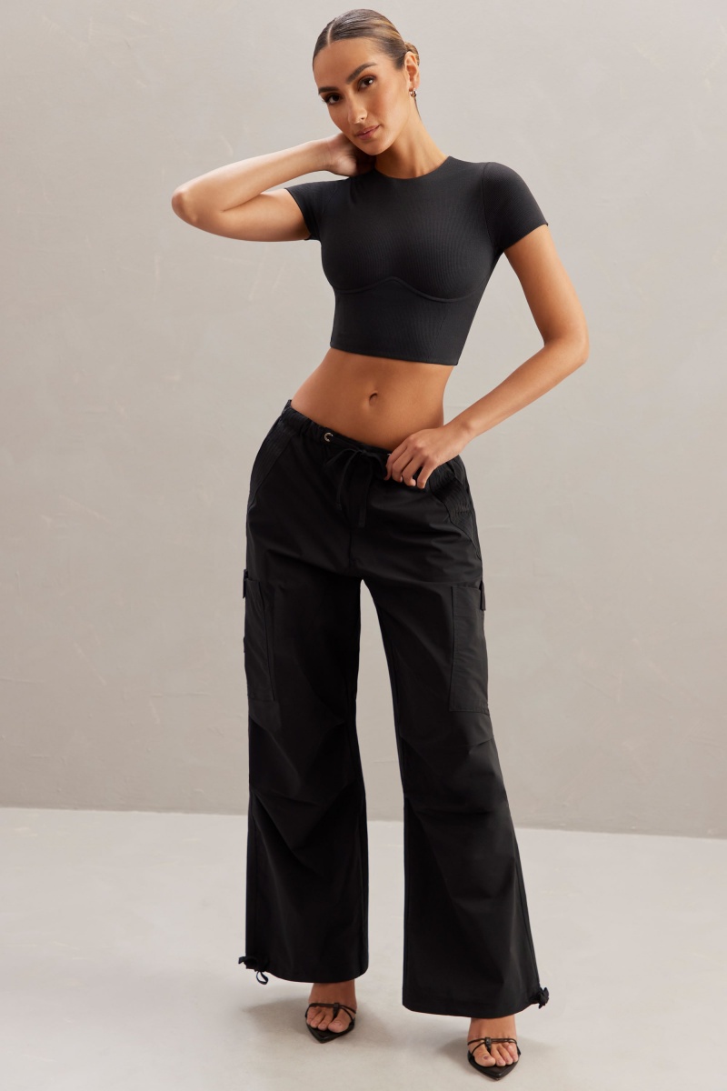 Black Women's Oh Polly Wide Leg Cargo Pants | 83602OFZJ