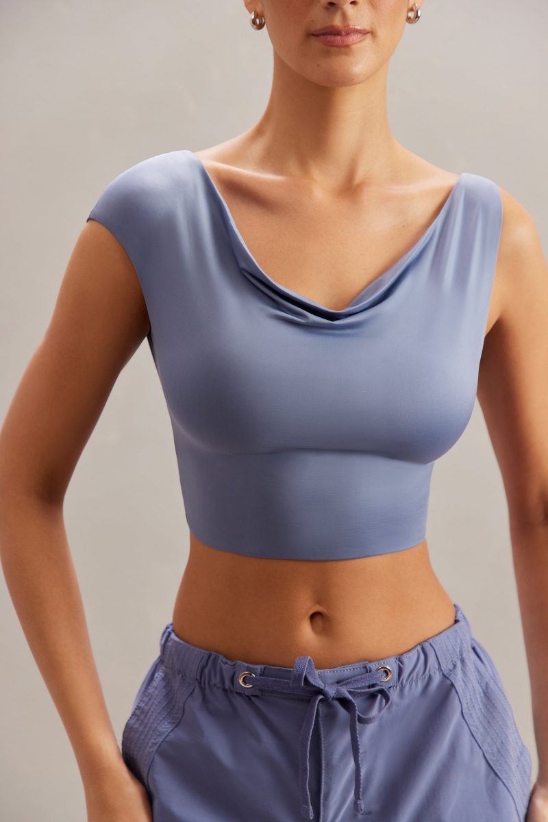 Blue Women's Oh Polly Cowl Neck Crop Tops | 42591HYSN