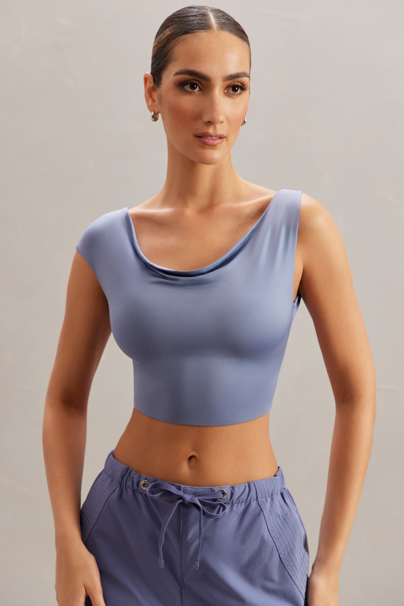 Blue Women's Oh Polly Cowl Neck Crop Tops | 42591HYSN