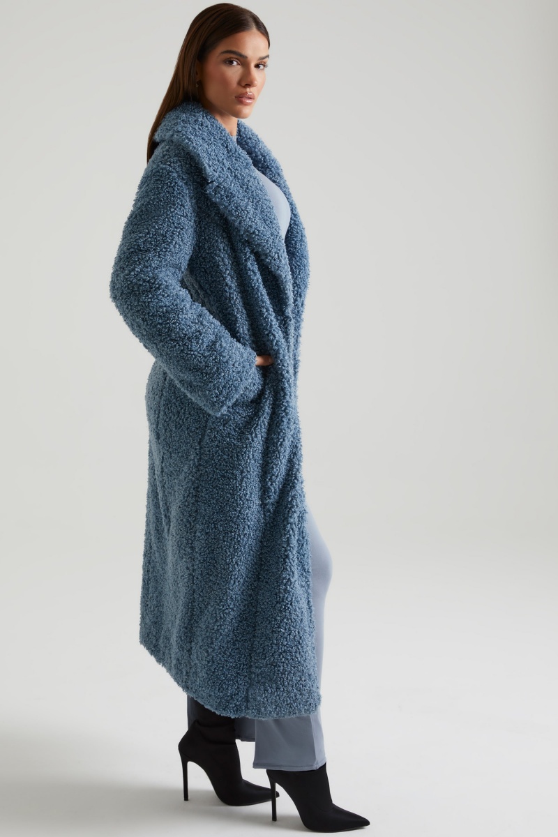 Blue Women's Oh Polly Long Shearling Coats | 83126FOCK