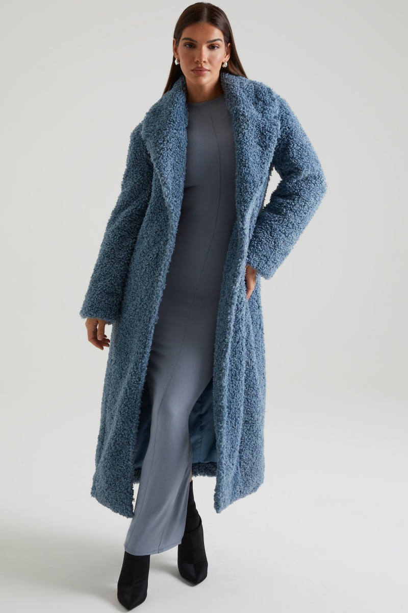 Blue Women's Oh Polly Long Shearling Coats | 83126FOCK