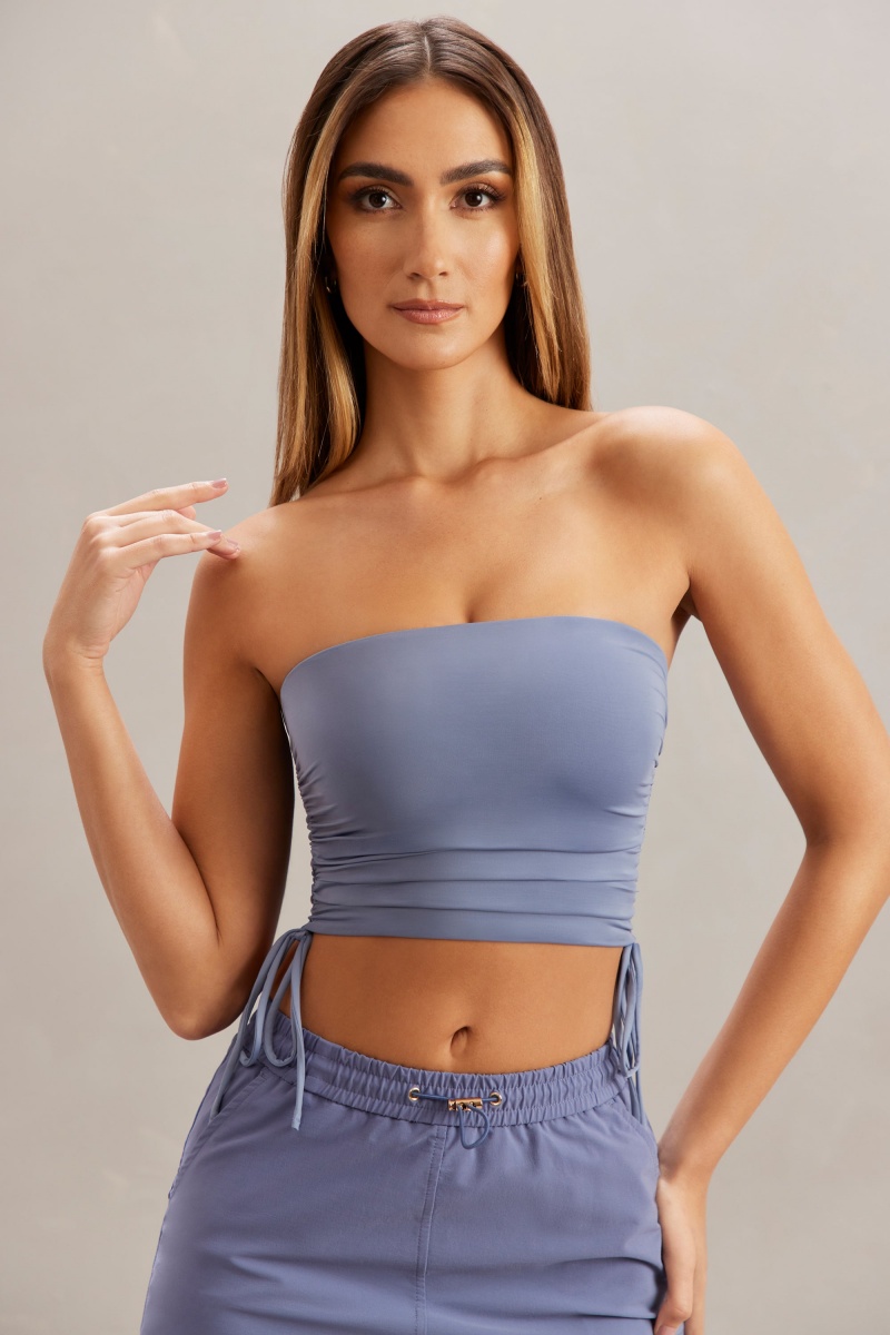 Blue Women\'s Oh Polly Ruched Bandeau Crop Tops | 57961JCZH