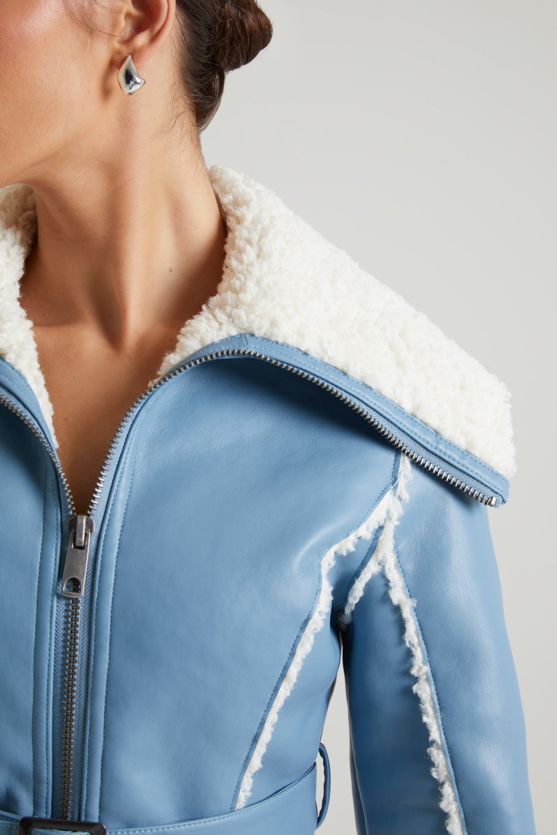 Blue Women's Oh Polly with Shearling Collar and Trim Jackets | 73185XKBN