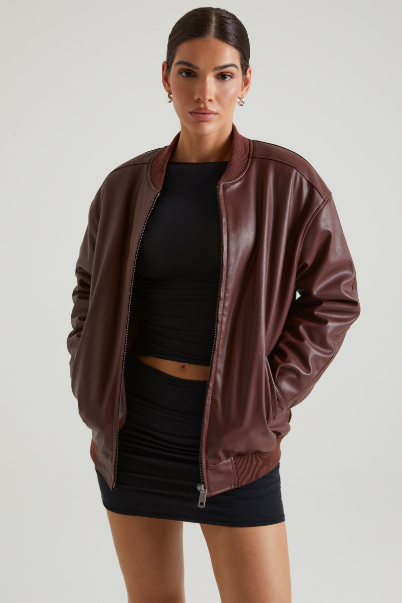 Brown Women's Oh Polly Faux Leather Jackets | 68237VZLX