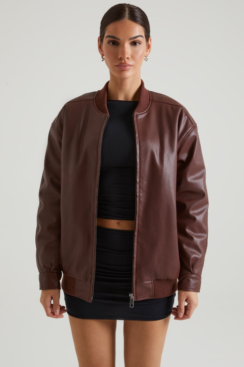 Brown Women's Oh Polly Faux Leather Jackets | 68237VZLX