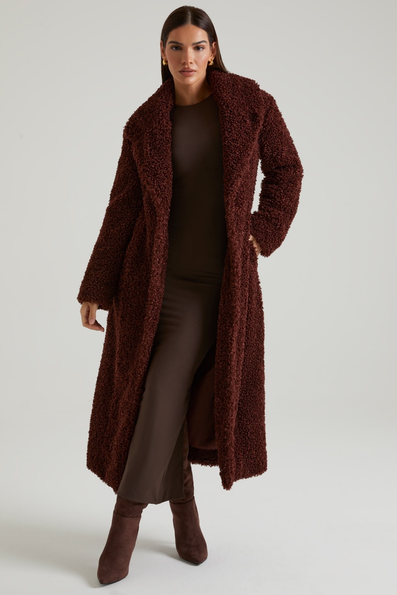 Brown Women's Oh Polly Long Shearling Coats | 10382EGBV