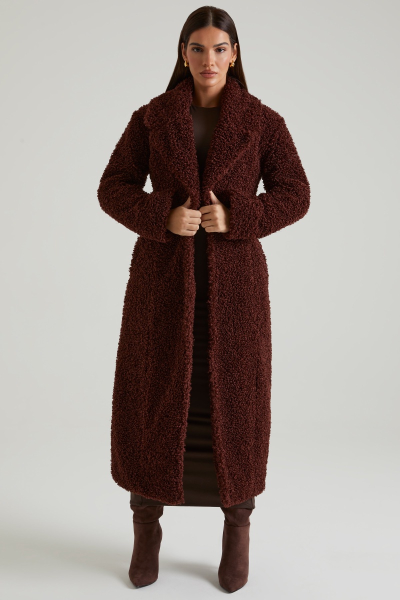 Brown Women's Oh Polly Long Shearling Coats | 10382EGBV