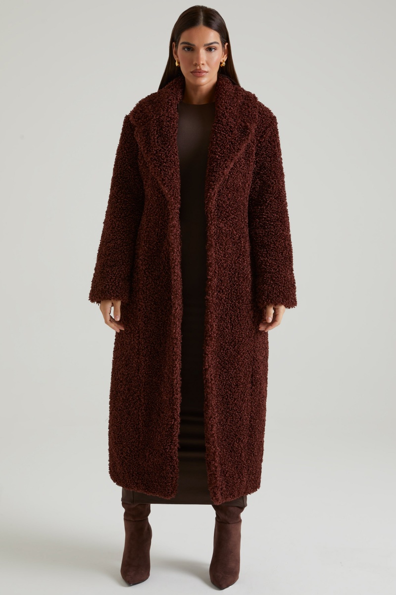 Brown Women\'s Oh Polly Long Shearling Coats | 10382EGBV