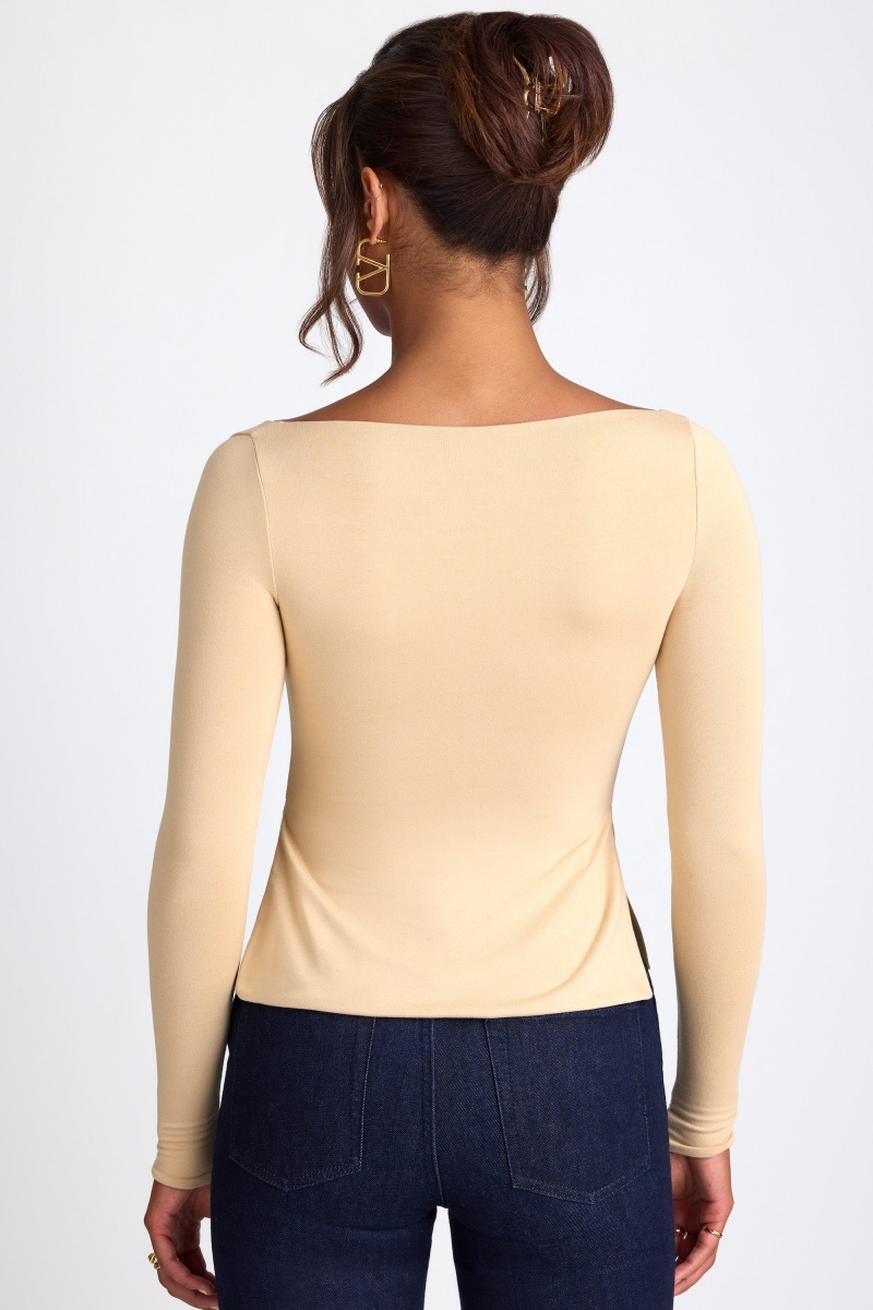 Brown Women's Oh Polly Modal Sweetheart Neckline Long Sleeve Tops | 41928FYKI