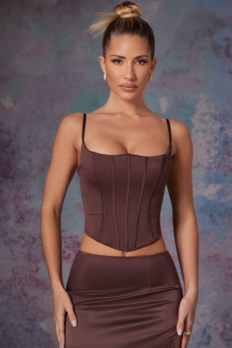 Brown Women's Oh Polly Push Up Full Length Corset Tops | 05893PYWK