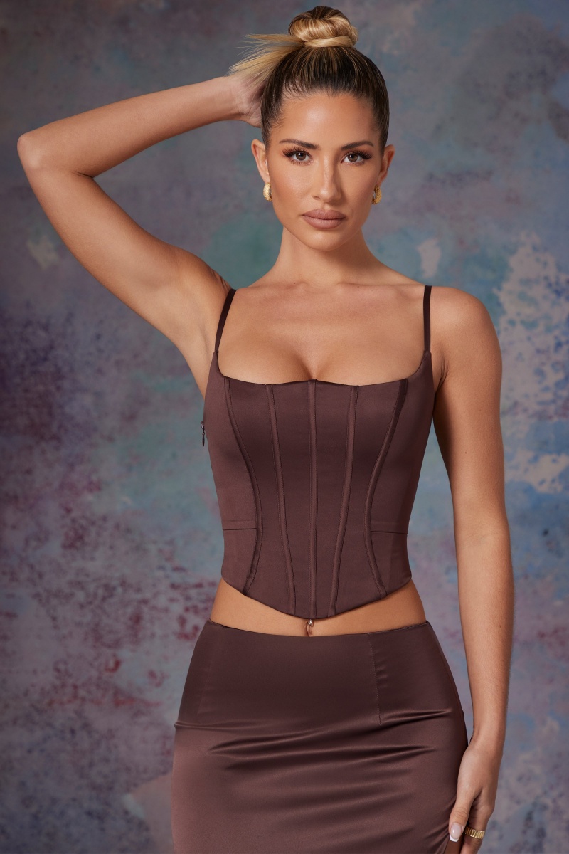 Brown Women's Oh Polly Push Up Full Length Corset Tops | 05893PYWK