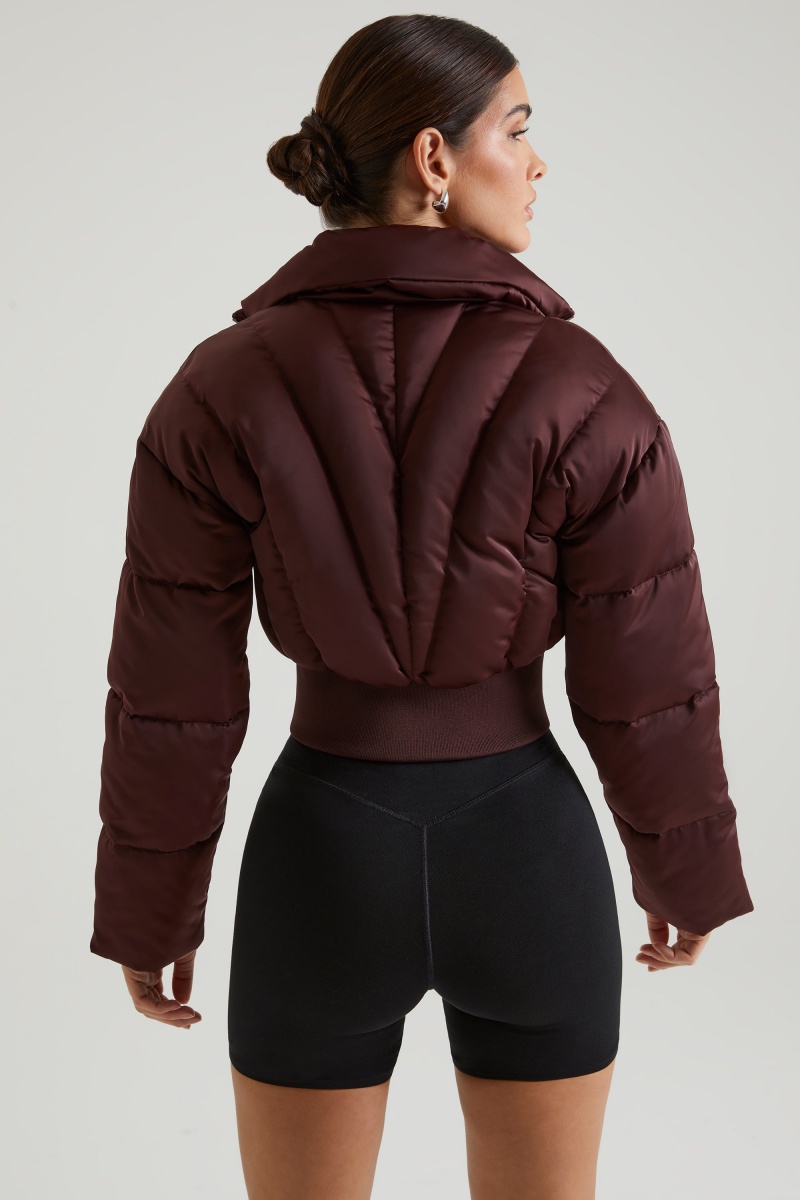 Brown Women's Oh Polly Ribbed Puffer Jackets | 68732YMWA