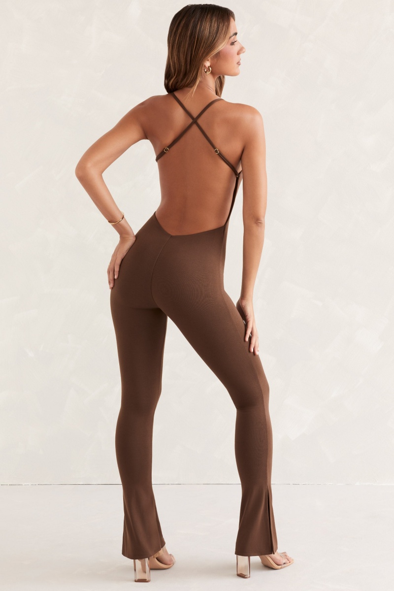 Brown Women's Oh Polly Scoop Neck Backless Jumpsuit | 58416BDVG