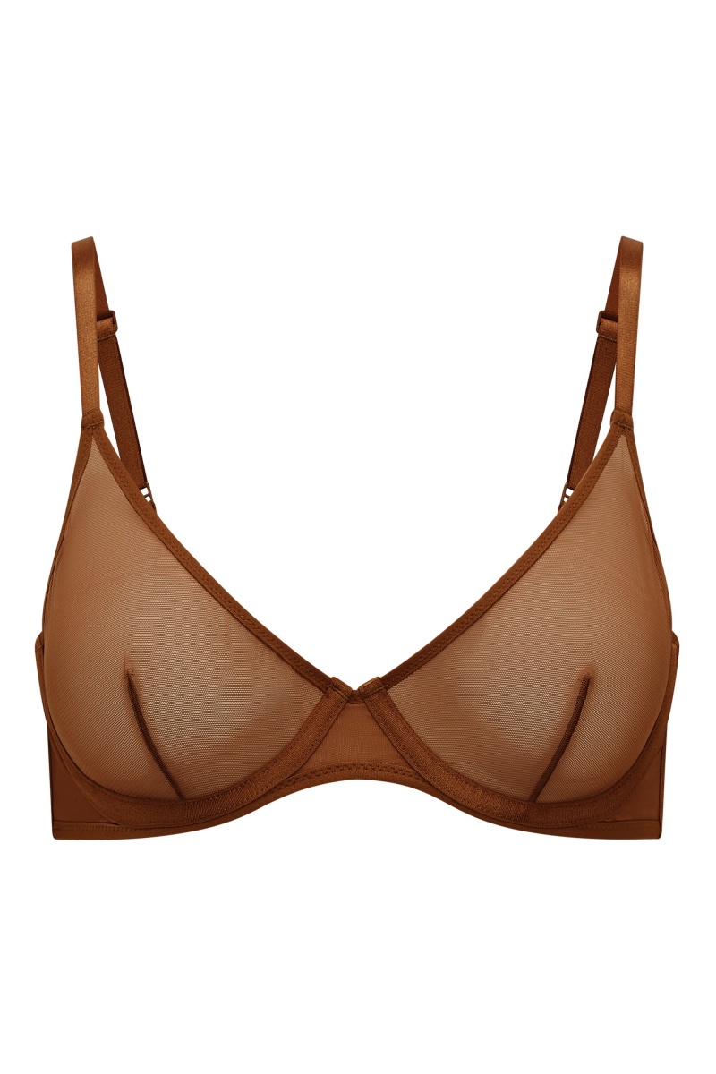 Brown Women\'s Oh Polly Soft Mesh Single Layer Underwired Bra | 76241SFDW