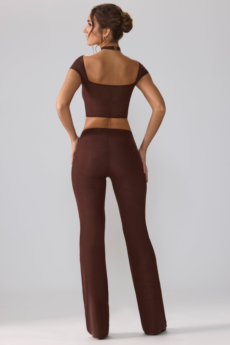 Chocolate Women's Oh Polly Mesh Mid Rise Twist Overlay Flare Pants | 40396IGQP