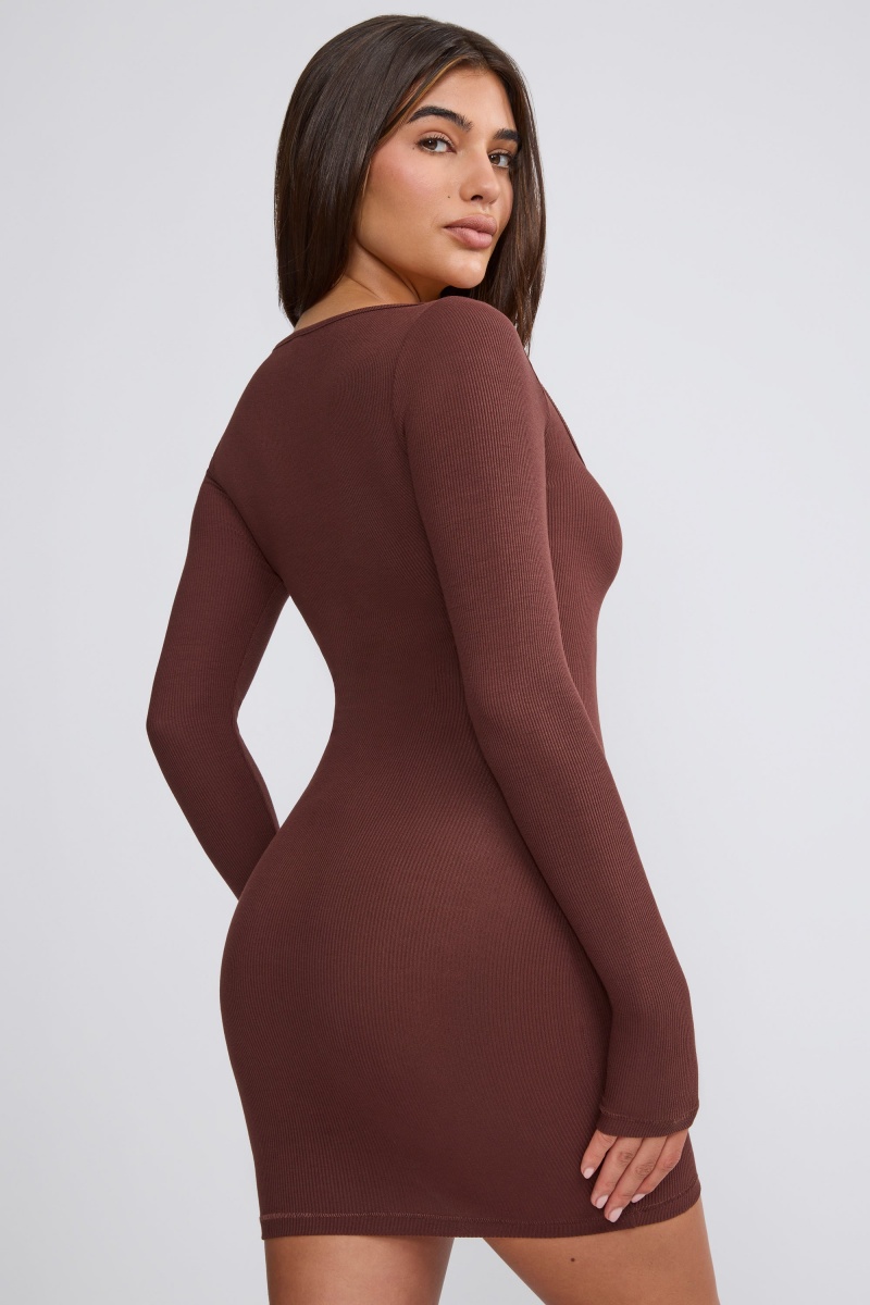 Chocolate Women's Oh Polly Ribbed Modal Long Sleeve Mini Dress | 97834QRSM