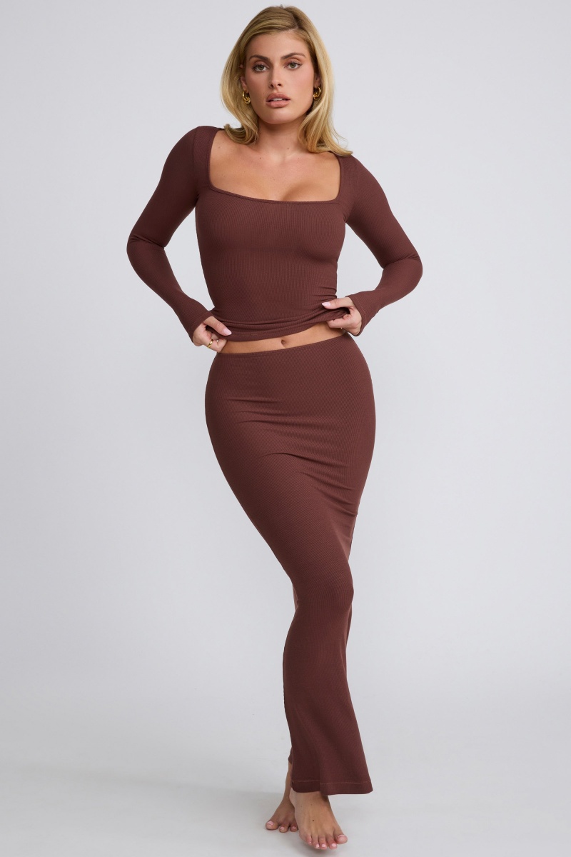 Chocolate Women's Oh Polly Ribbed Modal Long Sleeve Tops | 21398TGYK