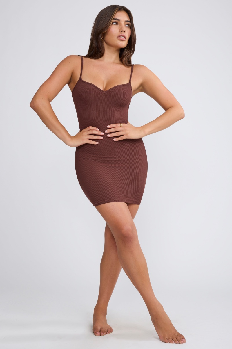 Chocolate Women's Oh Polly Ribbed Modal Mini Dress | 30984TQJI