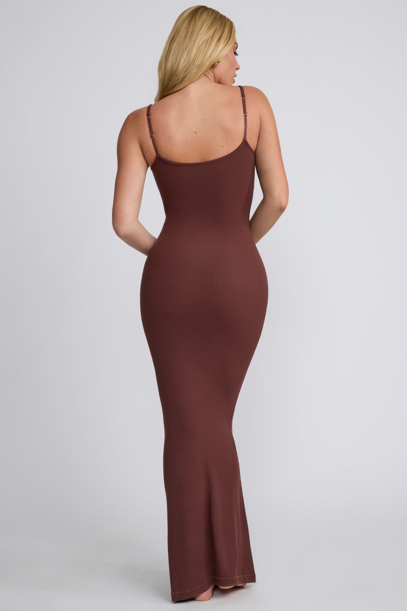 Chocolate Women's Oh Polly Ribbed Modal Square Neck Maxi Dress | 43702WJSL