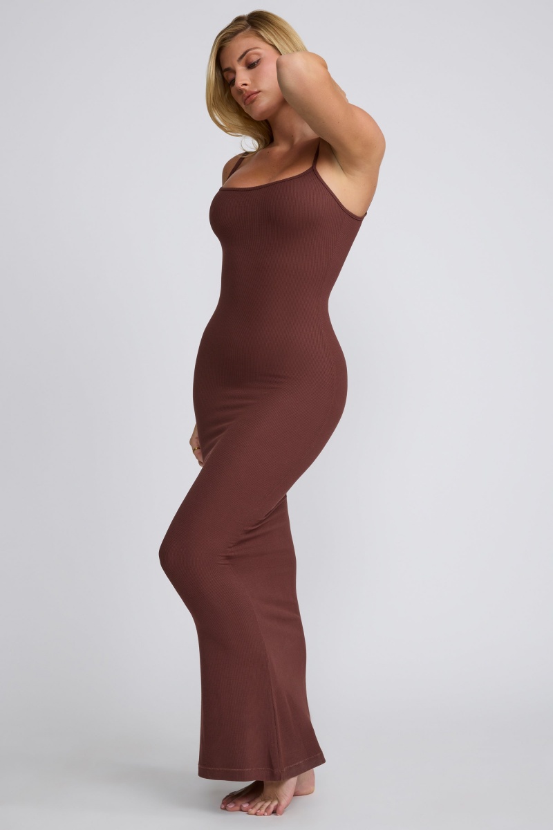 Chocolate Women's Oh Polly Ribbed Modal Square Neck Maxi Dress | 43702WJSL