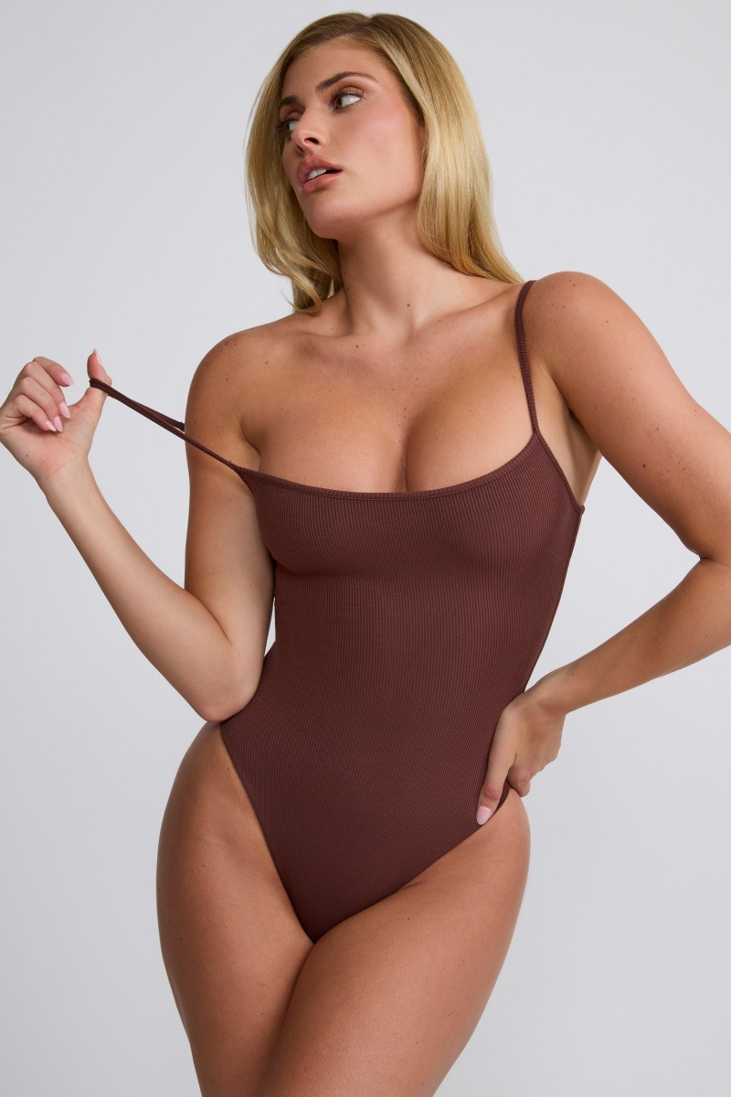 Chocolate Women\'s Oh Polly Ribbed Modal Square Neck Bodysuit | 31986AMCR