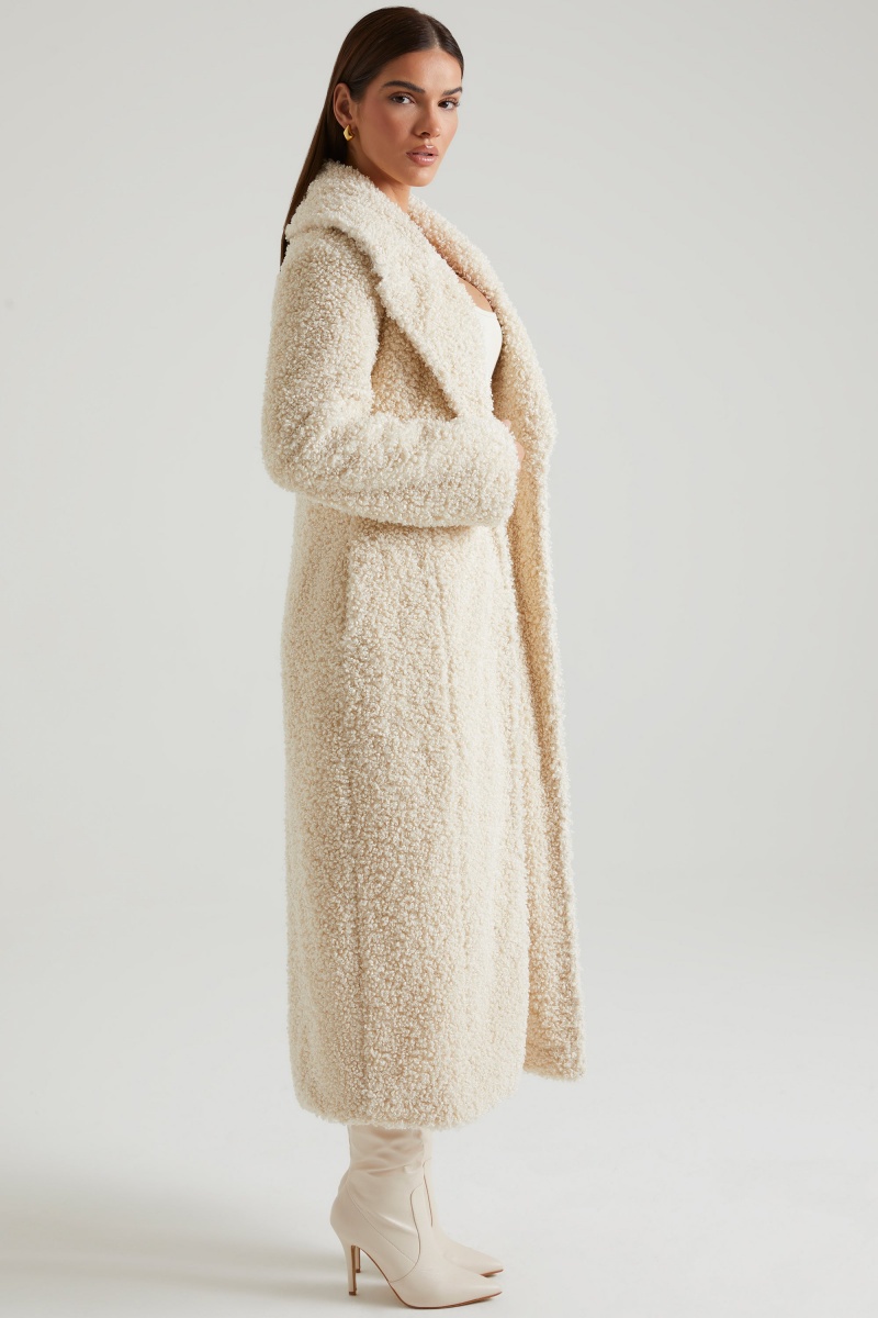 Cream Women's Oh Polly Long Shearling Coats | 02593PFHT