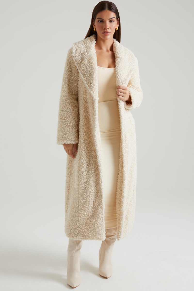 Cream Women\'s Oh Polly Long Shearling Coats | 02593PFHT