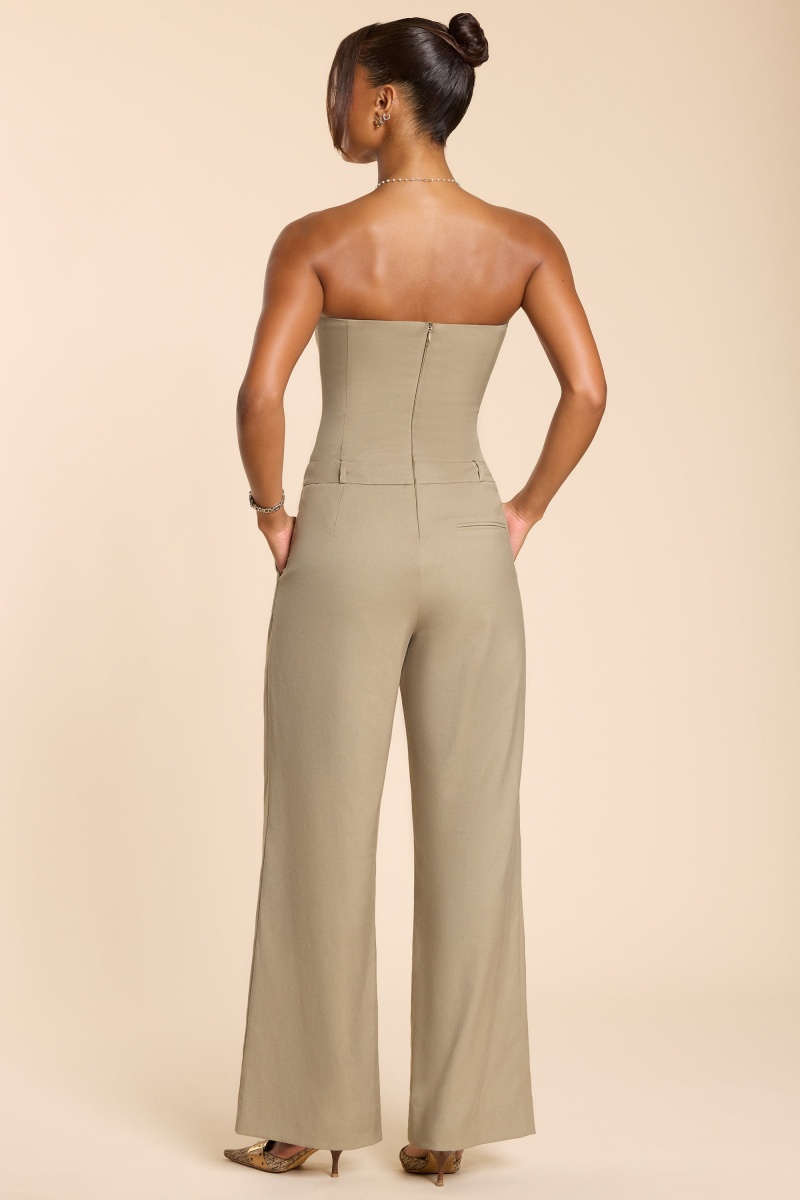 Grey Brown Women's Oh Polly Brushed Twill Bandeau Corset Jumpsuit | 47091NPTJ