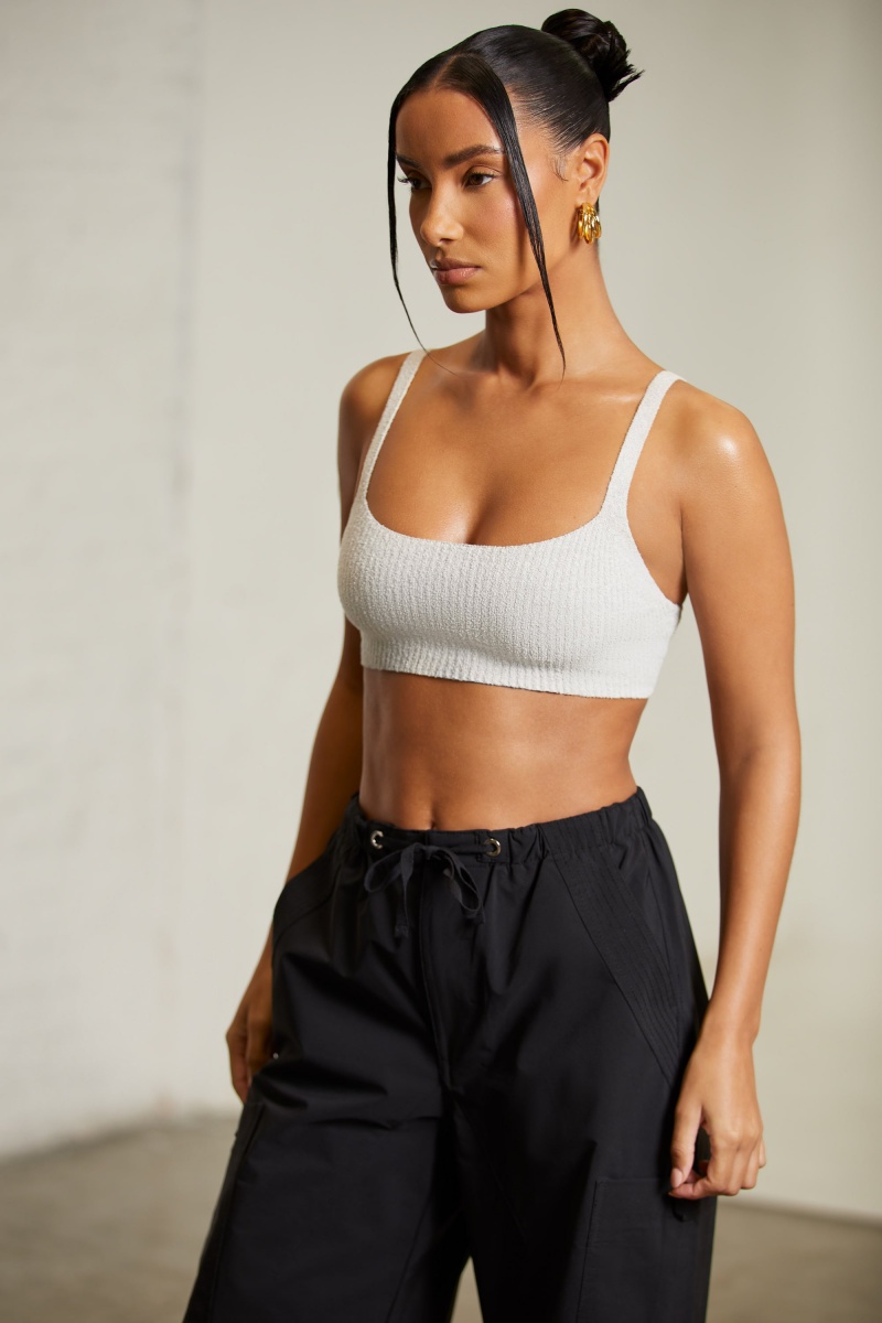 Grey Women's Oh Polly Curved Neck Crop Tops | 80412QDYE