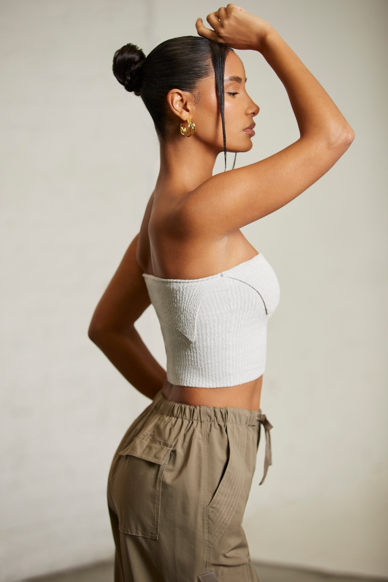 Grey Women's Oh Polly Overlap Bandeau Crop Tops | 40627FDVX