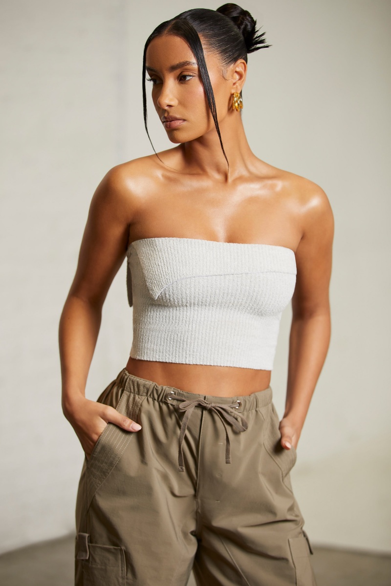 Grey Women's Oh Polly Overlap Bandeau Crop Tops | 40627FDVX