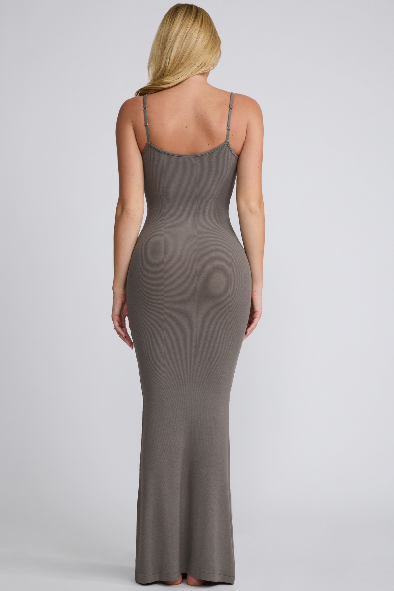 Grey Women's Oh Polly Ribbed Modal Square Neck Maxi Dress | 18940SYJL