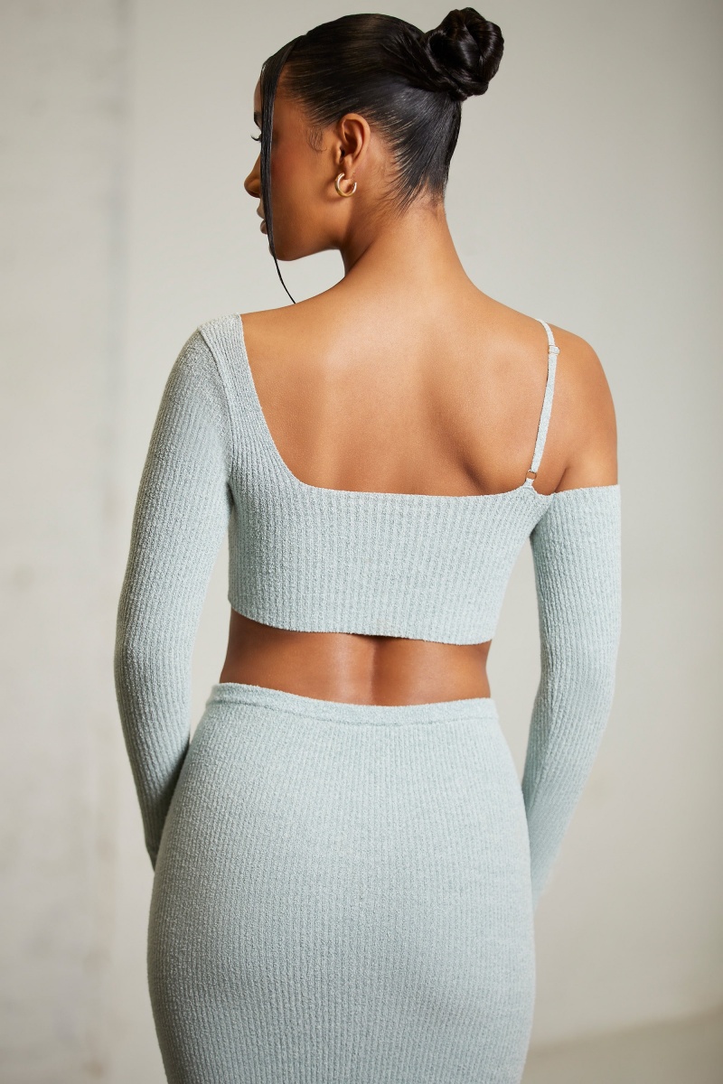 Mint Women's Oh Polly Asymmetric Long Sleeve Crop Tops | 60589YAWJ