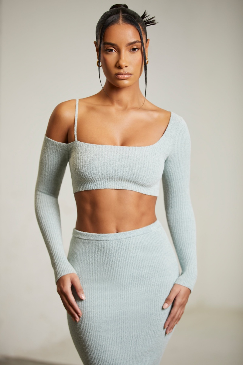 Mint Women's Oh Polly Asymmetric Long Sleeve Crop Tops | 60589YAWJ