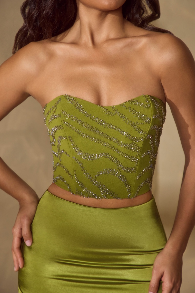 Olive Women's Oh Polly Embellished Bandeau Corset Tops | 15790ZMPN