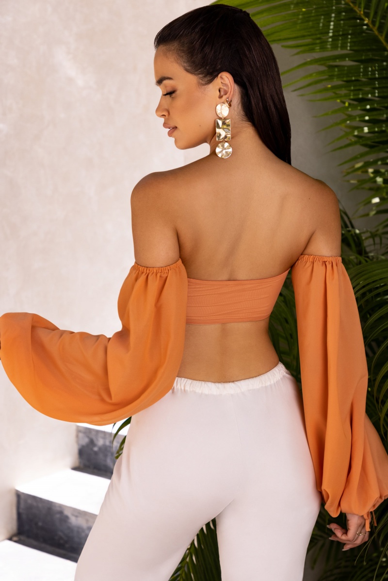 Orange Women's Oh Polly Bardot Cut Out Crop Tops | 70892LPYM